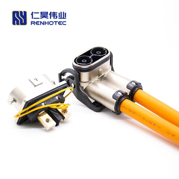 HVIL Connector 2 Pin 6mm Right Angle 125A Metal Plug IP67 For 25mm² Cable