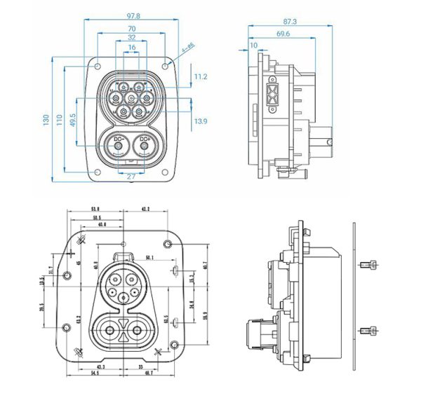 IEC CCS COMBO1 DC Charging Socket 150A 1000V EV Charger Single-phase EV ...