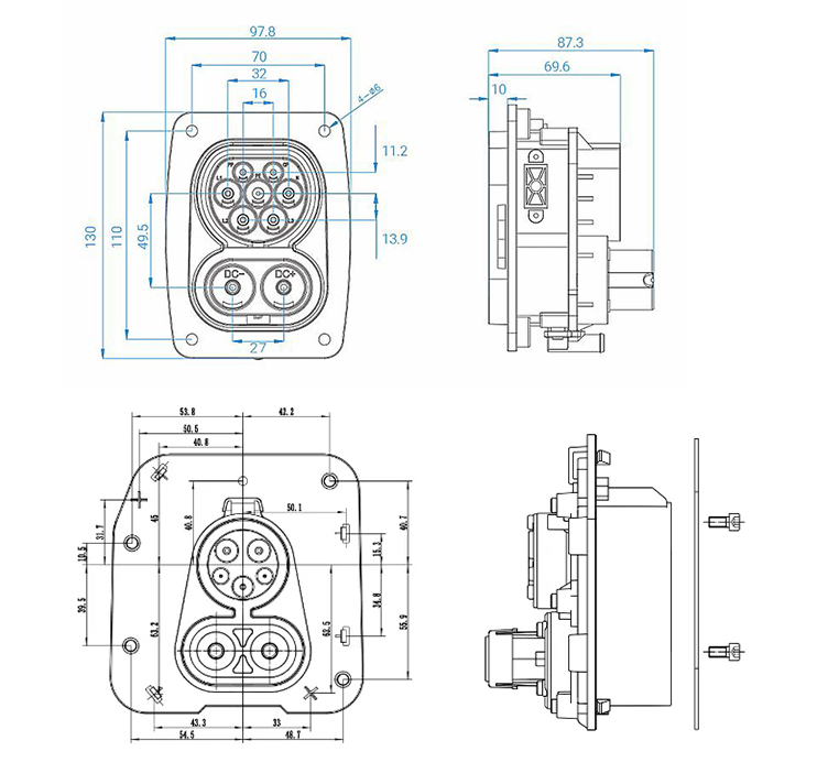 CCS COMBO1 150A 600V Charging Plug Connector Single Phase EV Quick ...