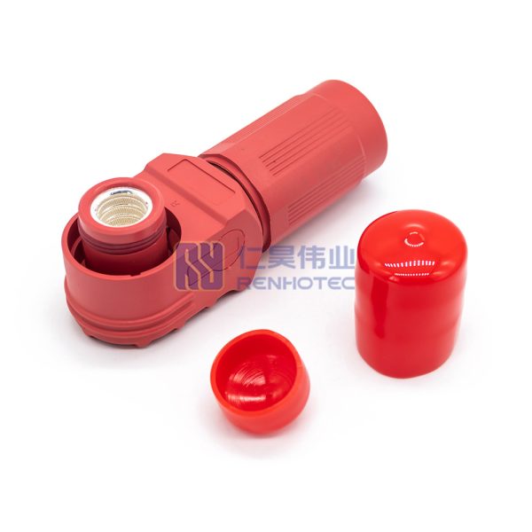 Energy Battery Storage Connector 250A Plug Right Angled 70mm2 Unshielded Cable 12mm Red