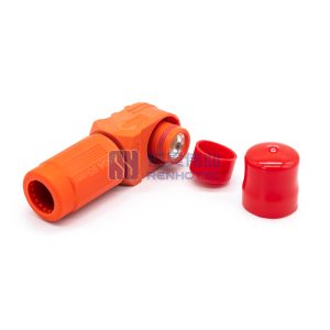 Energy Battery Storage Connector 350A Plug Right Angled 95mm2 Unshielded Cable 12mm Orange