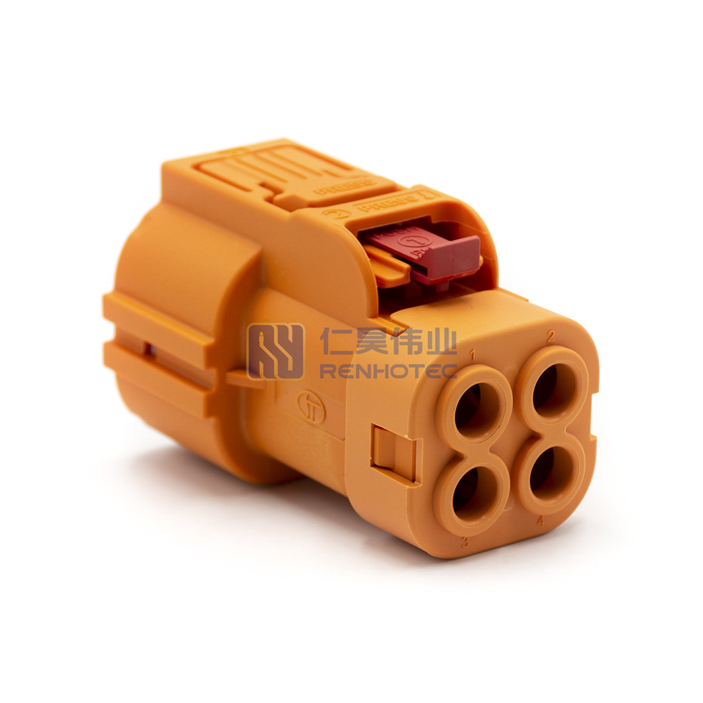 4 Pin High Voltage Interlock Connector Plug 40A 6mm² Shielded Cable A Key  Straight