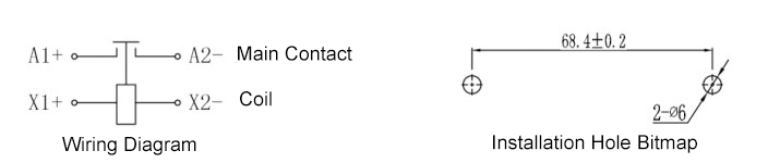 High Voltage DC Contactor Wire Diagram and Installation Hole Bitmap