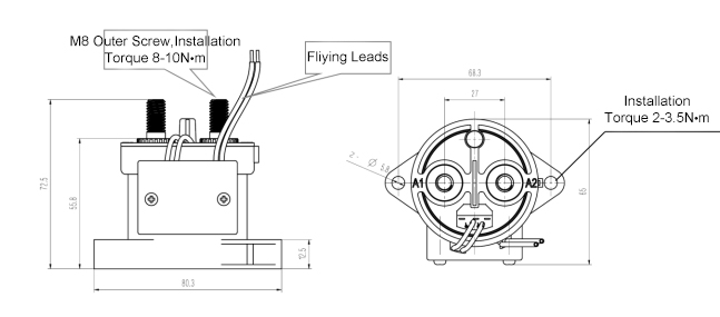 High Voltage DC Contactor Dimension