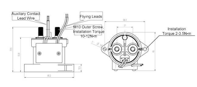 High Voltage DC Contactor Dimension