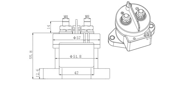 High Voltage DC Contactor Product Dimension