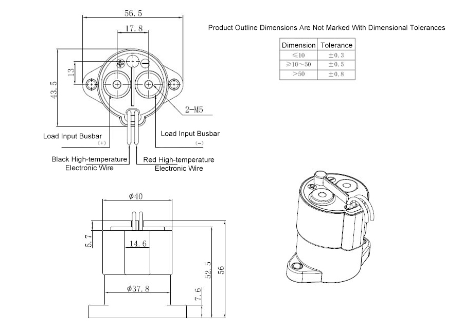 High Voltage DC Contactor Product Dimension