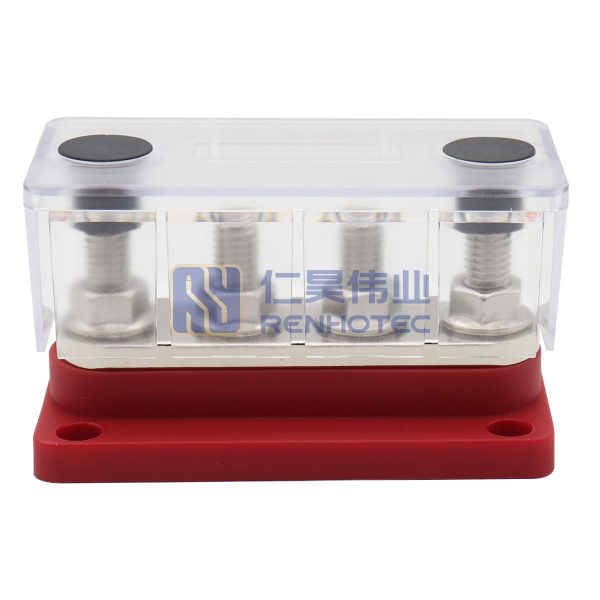 300A Red Bus Bar 3/8"(M10) Terminal Studs 12V-48V Power Distribution Block with Cover for Boat Automotive Car - Image 3