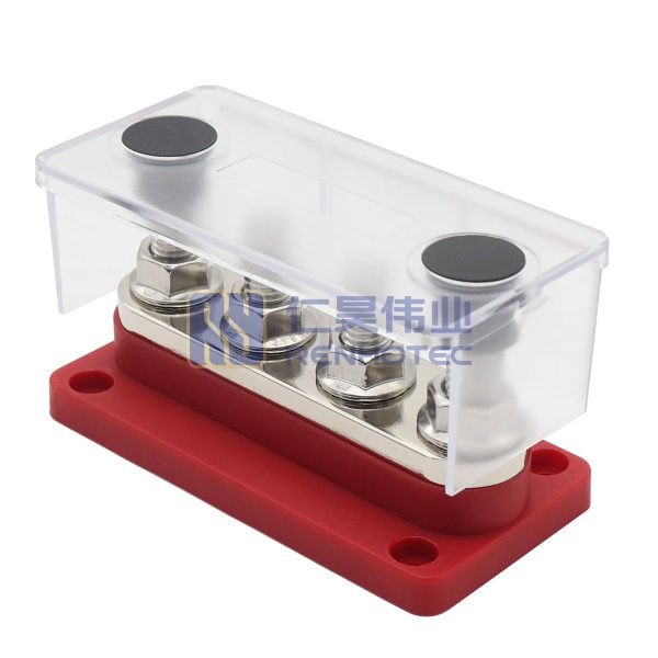 300A Red Bus Bar 3/8"(M10) Terminal Studs 12V-48V Power Distribution Block with Cover for Boat Automotive Car - Image 4