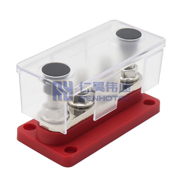 300A Red Bus Bar 3/8"(M10) Terminal Studs 12V-48V Power Distribution Block with Cover for Boat Automotive Car - Image 5