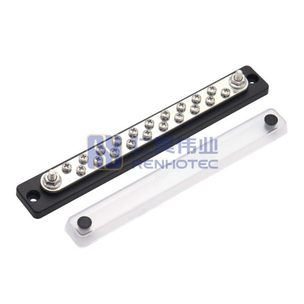 150A 2 *1/4"(M6) Studs 20*#8 Screws Bus Bar Terminal Block Power Distribution Block with Cover for Automotive Marine Boat