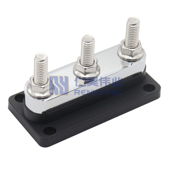 600A Black Bus Bar 3*3/8"(M10) Terminal Studs 12V-48V Power Distribution Block with Cover for Boat Automotive Car - Image 5