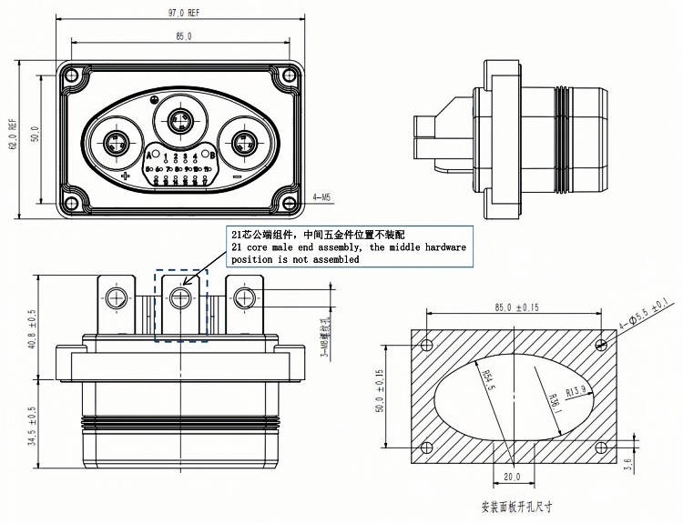 21 core male end assembly