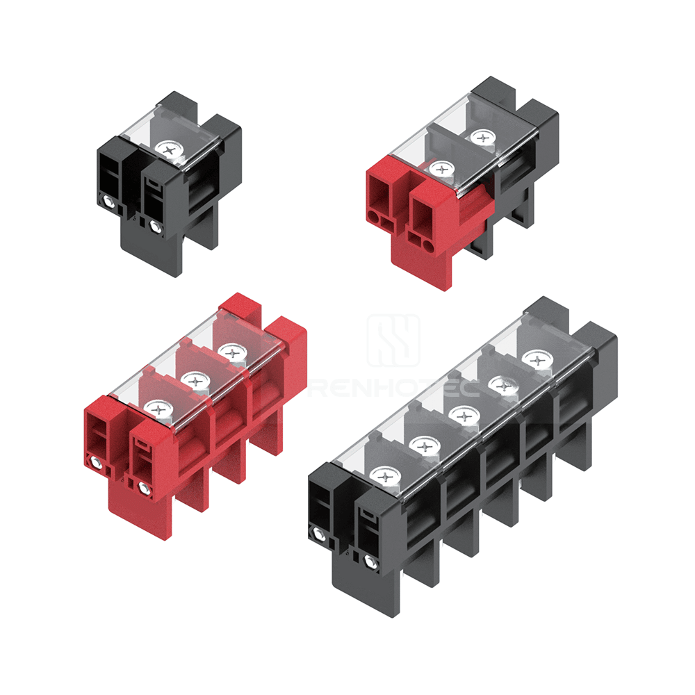 350A Barrier Terminal Block, 2 in 2 out,p itch 35.4mm,Red - Image 2