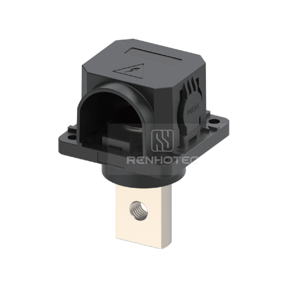 600A Feed Through Power Terminal with Single-outlet Cover, Busbar, M10, Red / Orange / Black
