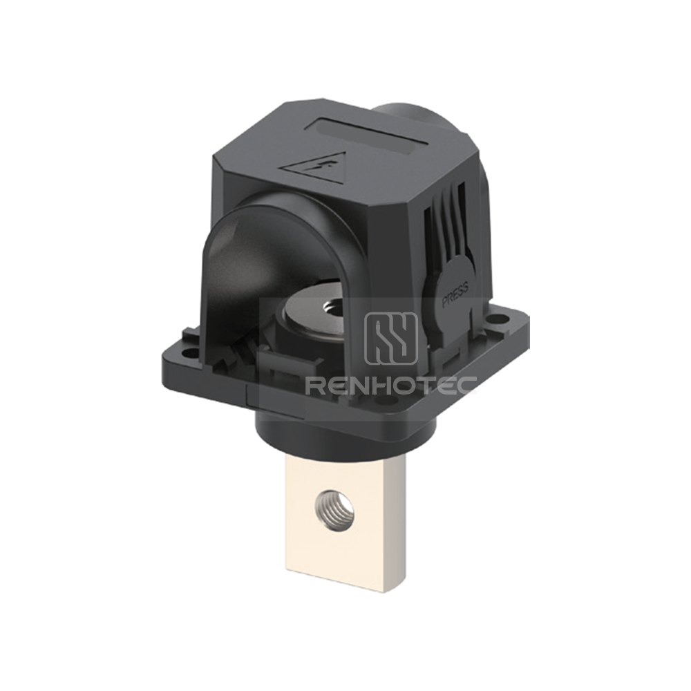 600A Feed Through Power Terminal with Double-outlet Cover, Busbar, M10, Red / Orange / Black