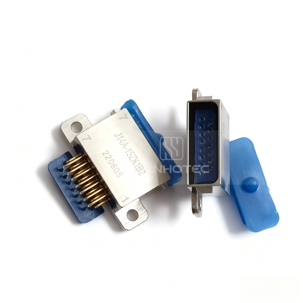J14 Series J14A Metal Shell 15pin Rectangular Connector MIL-Spec Female Socket, Right angle PCB mount, side Flange Mount J14A-15ZK1B2