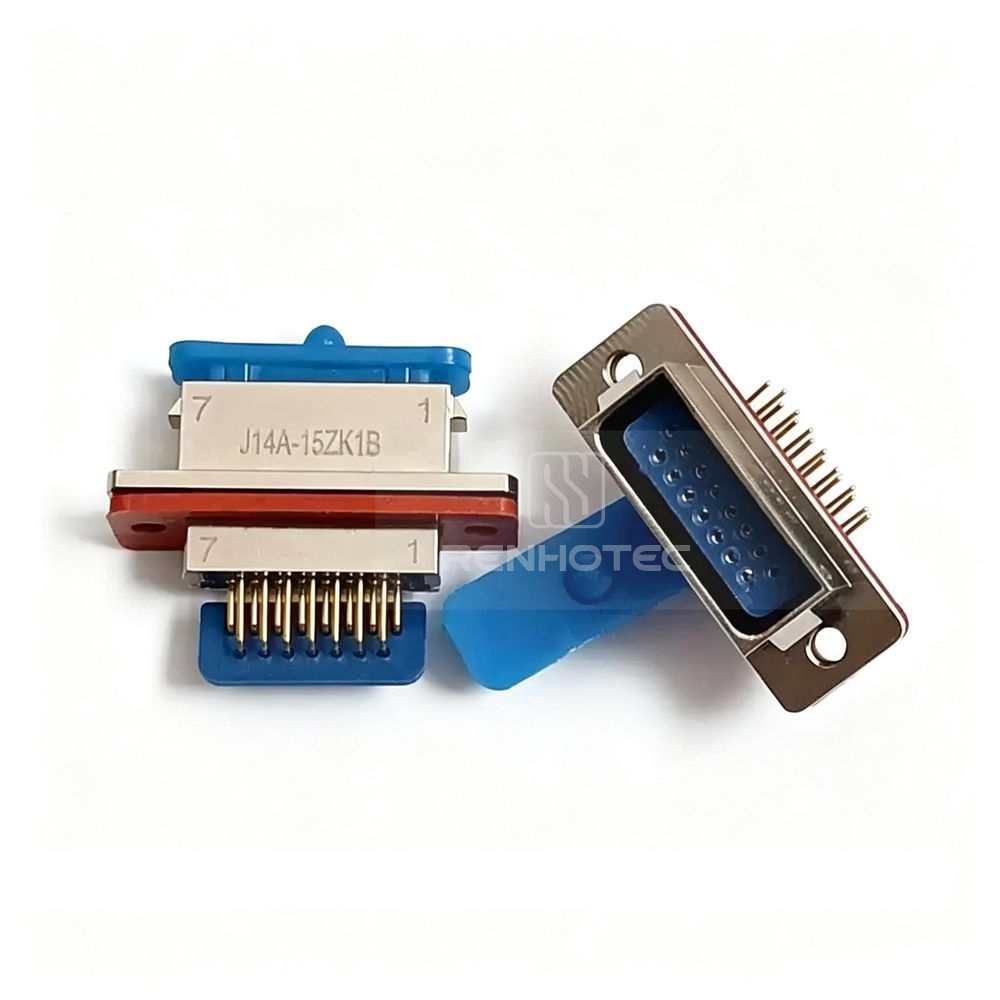 J14 Series J14A Metal Shell 15pin Rectangular Connector MIL-Spec Female Socket, Right angle PCB mount J14A-15ZK1B