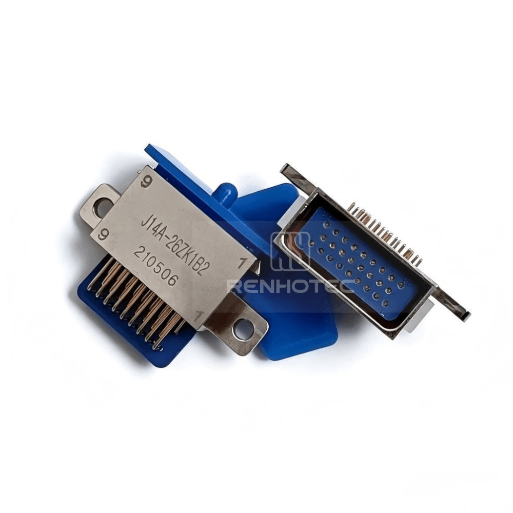 J14 Series J14A Metal Shell 26pin Micro-D MIL-Spec Female Socket, Right angle PCB mount, side Flange Mount J14A-26ZK1B2