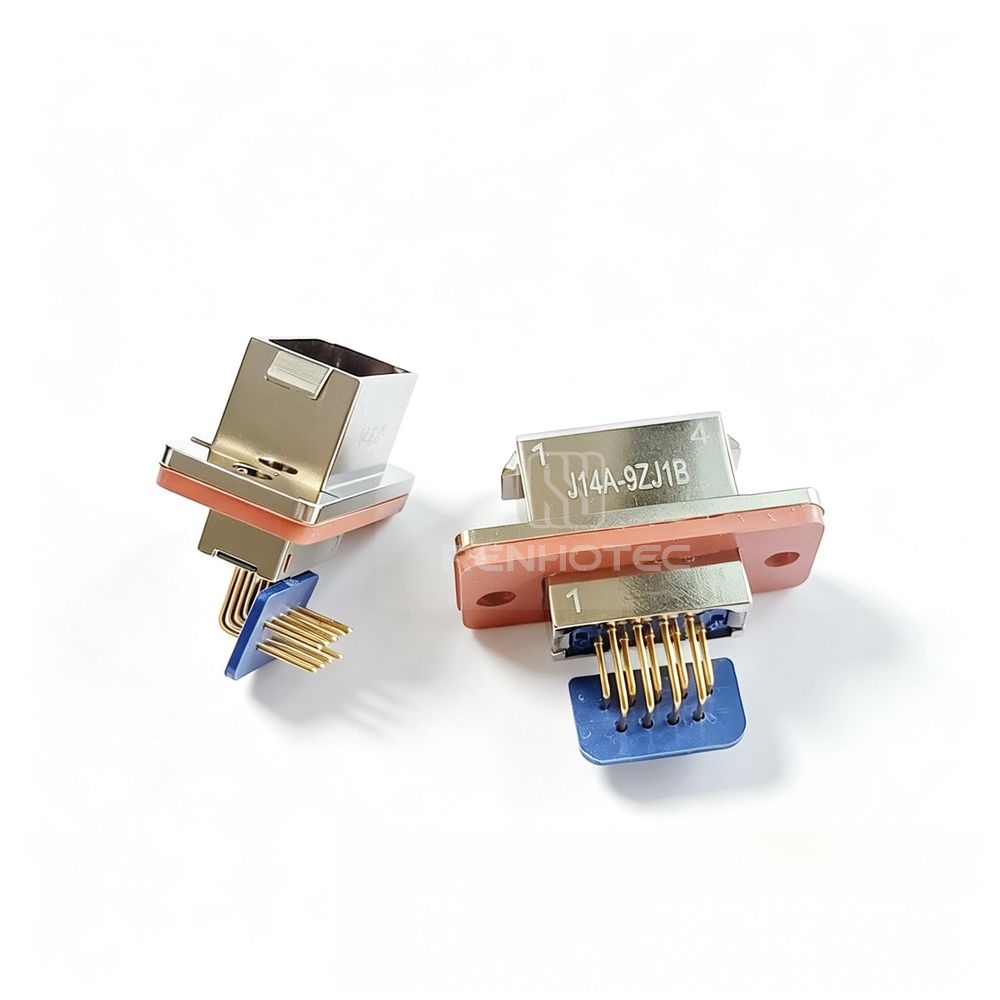 J14 Series J14A Metal Shell 9pin Micro-D MIL-Spec Male Socket, Right angle PCB mount J14A-9ZJ1B